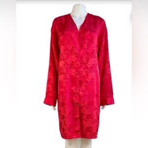VINTAGE NWT L Erika Taylor floral satin button Burgandy midi woman nightgown